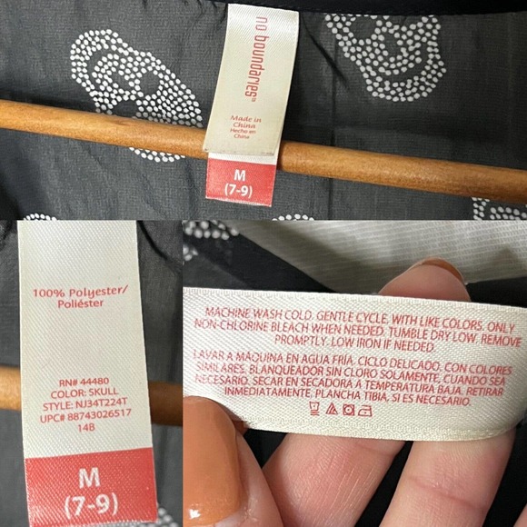 No Boundaries Juniors Black Sheer Blouse With White Skull Print Size M (7-9) - Picture 11 of 13